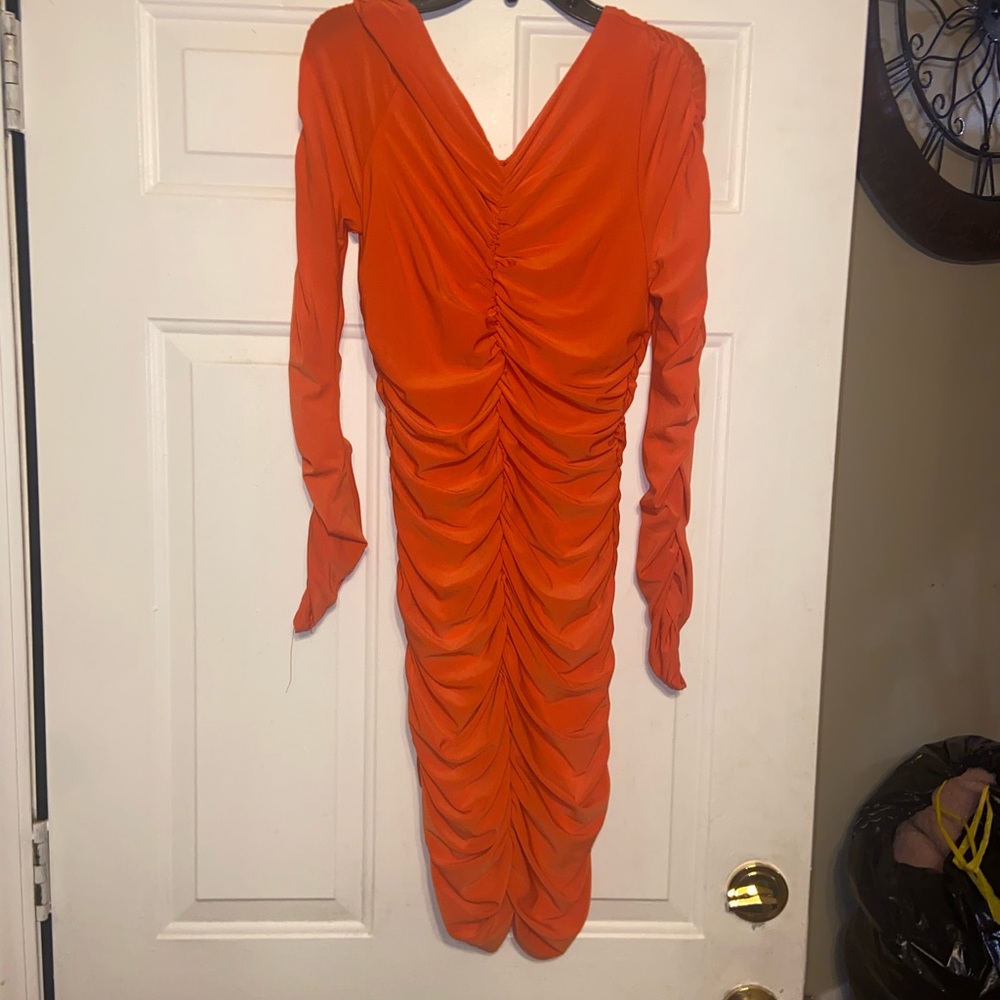 Orange Ruched Bodycon Dress
